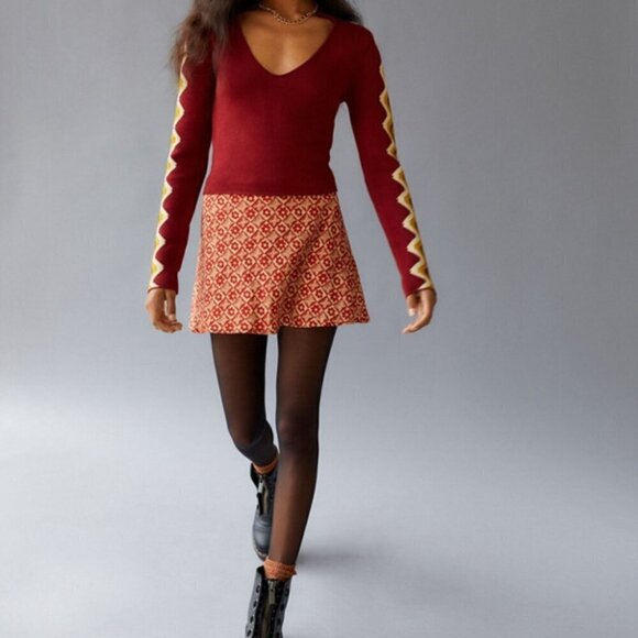 BDG Urban Outfitters Sweater Danni Cropped Chevron Patterned Sleeve Boho X-Small - Picture 4 of 9